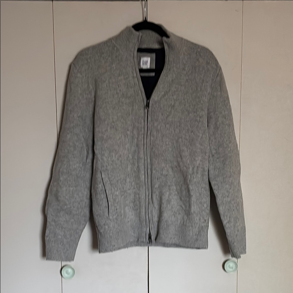 GAP Gray Zip Up Sweater with Ribbed Cuffs